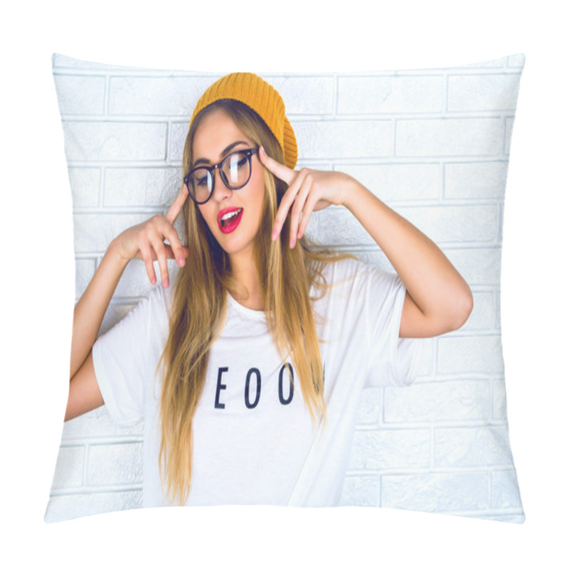 Personality  Portrait Of Young Hipster Blonde Woman Pillow Covers