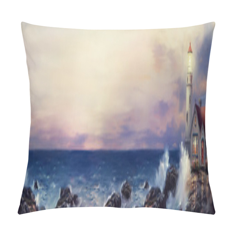 Personality  Lighthouse Sea Oil Painting Panoramic Pillow Covers