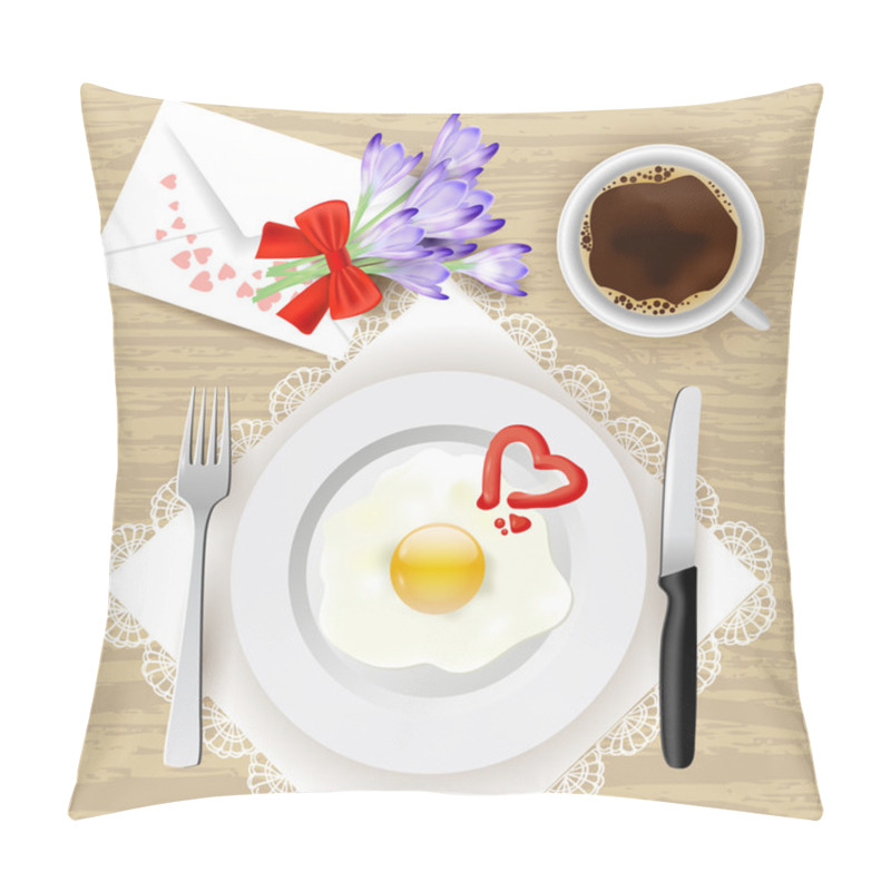 Personality  Illustration Of Flowers And Romantic Morning Meal - Fried Eggs And Coffee Pillow Covers