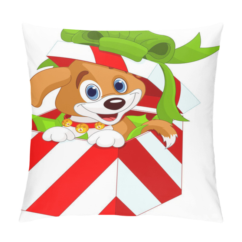 Personality  Puppy In A Christmas Gift Box Pillow Covers