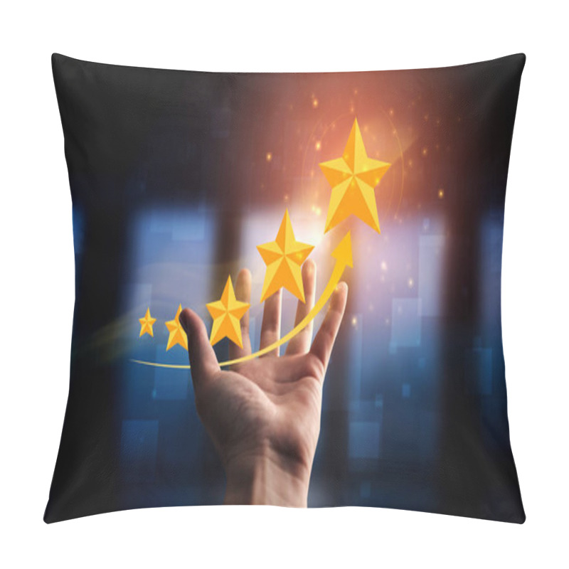 Personality  Customer Review Satisfaction Feedback Survey Concept. User Give Rating To Service Experience On Online Application. Customer Can Evaluate Quality Of Service Leading To Reputation Ranking Of Business. Pillow Covers