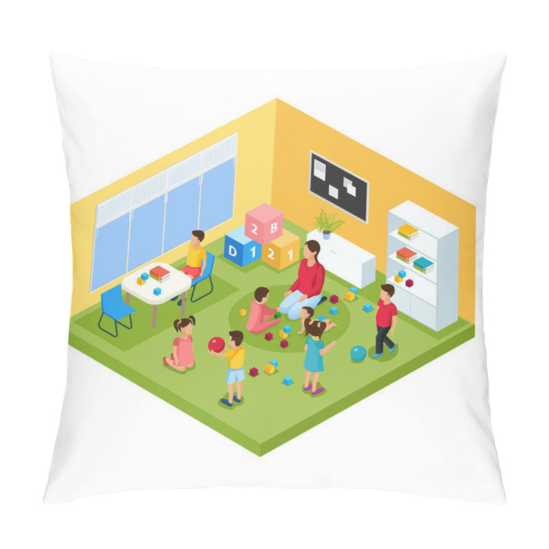 Personality  Isometric Children In Kindergarten Concept Pillow Covers