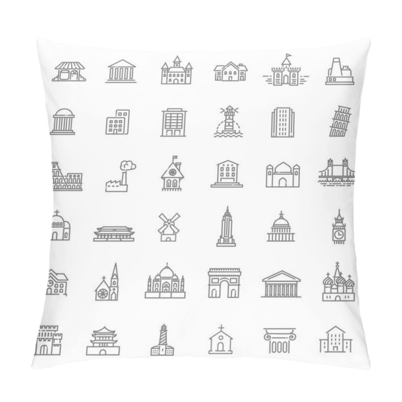 Personality  Building Icons Set, Government. Landmarks Pillow Covers