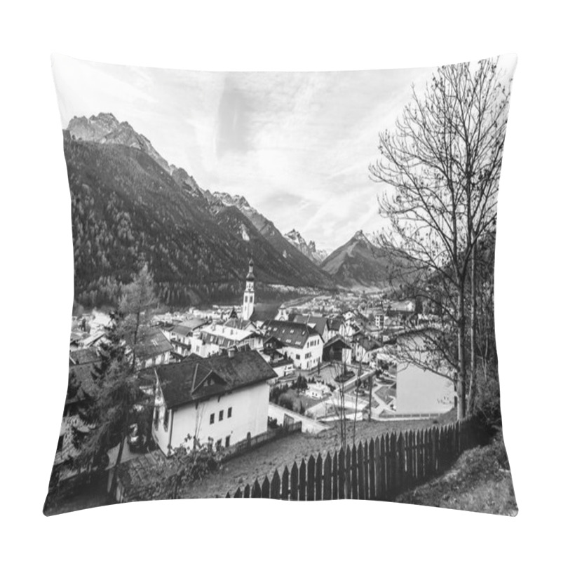 Personality  Black And White View Of Small Town Fulpmes In The Alpine Valley, Tirol, Austria. Pillow Covers