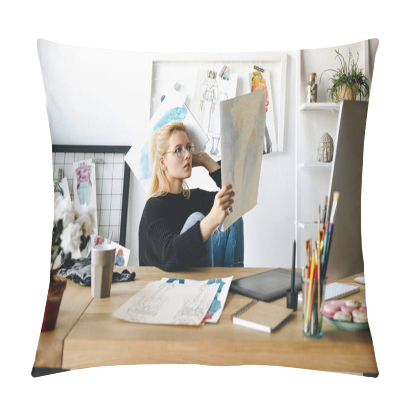 Personality  Designer With Sketches At Workplace Pillow Covers