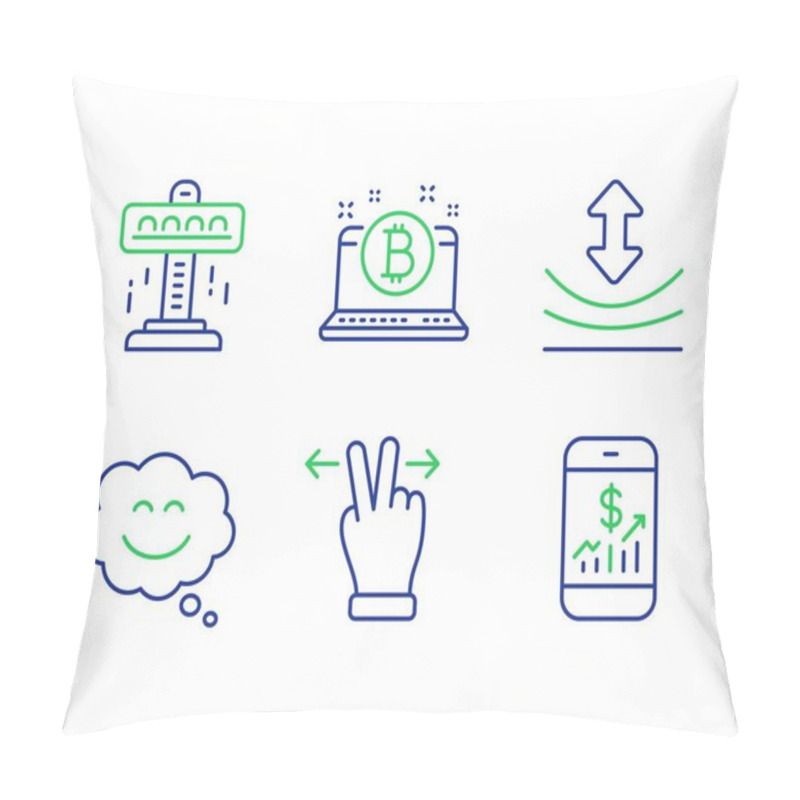 Personality  Smile Chat, Bitcoin And Touchscreen Gesture Icons Set. Attraction, Resilience And Mobile Finance Signs. Vector Pillow Covers