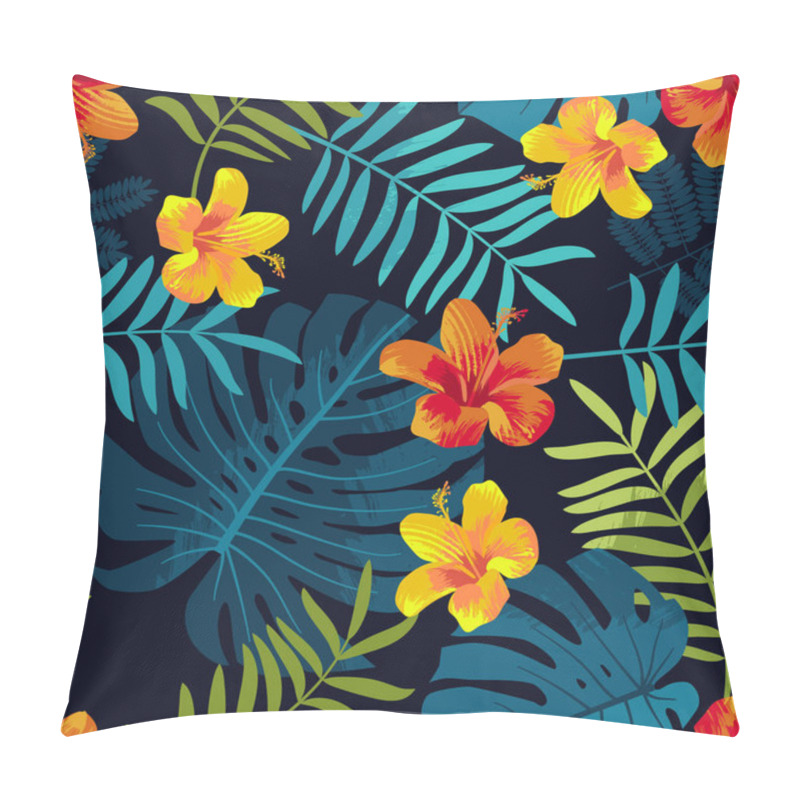 Personality  Tropical Summer Seamless Pattern With Monstera Leaves And Hibisc Pillow Covers