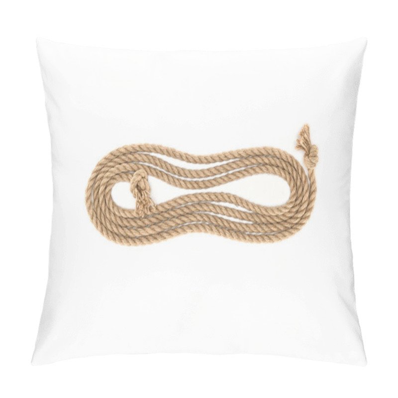 Personality  Top View Of Arranged Brown Marine Rope With Knots Isolated On White Pillow Covers