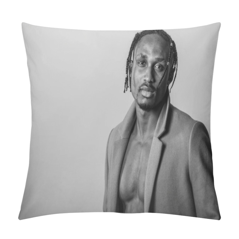 Personality  Portrait Of Young Black Man, African Appearance, Emotional And Serious And Looking Straight, With Dreadlocks, Against Yellow Background  Pillow Covers