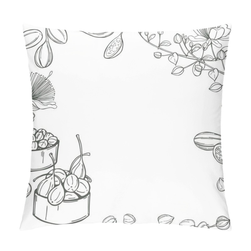 Personality  Hand Drawn Edible Fruits And Buds Of Capers.  Vector Background. Sketch Illustration. Pillow Covers