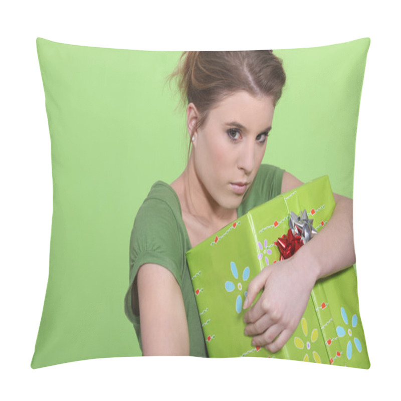 Personality  Greedy Woman Hugging Her Present All To Herself Pillow Covers