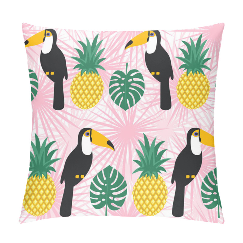 Personality  Toucans And Pineapples Seamless Pattern On Pink Tropical Leaves. Pillow Covers