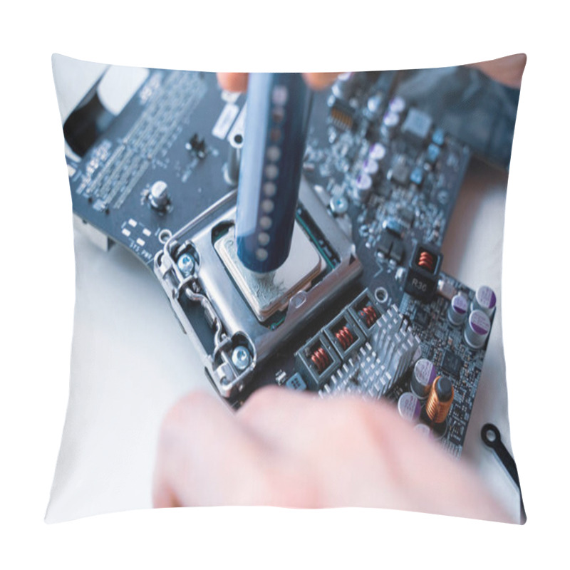 Personality  Repair Computers. Technology Maintenance Hardware From Man Engineer. Electronic Technician Pc Service Pillow Covers