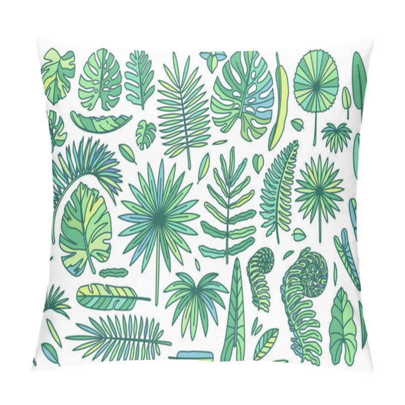 Personality  Vector Big Exotic Leaves Set. Cute Drawn Plant Art Pillow Covers