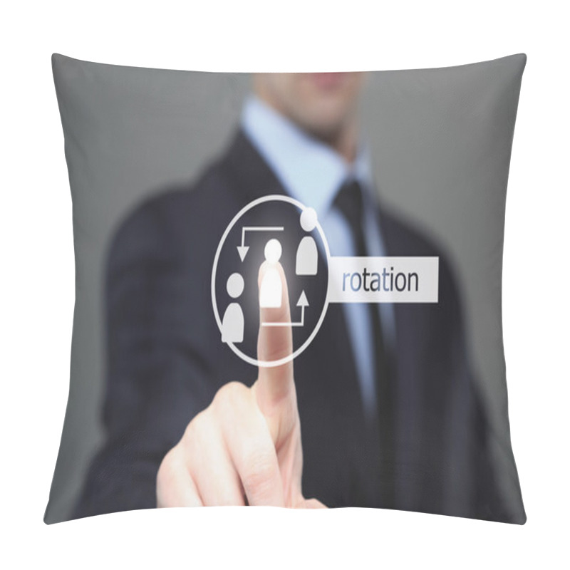 Personality  Business, Technology And Internet Concept - Businessman Pressing Rotation Button On Virtual Screens Pillow Covers