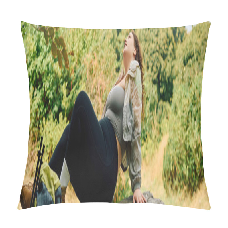 Personality  A Confident Plus Size Woman Savors A Peaceful Moment In Nature, Basking In The Suns Warmth. Pillow Covers