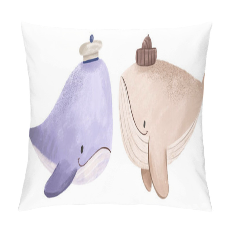 Personality  Two Whales Look At Each Other. Cartoon Characters. Fishes And The Underwater World. Cartoon Whale Sailor. Cute Hand Drawn Children's Illustration On Isolated Background. Kids Nautical Illustratio Pillow Covers