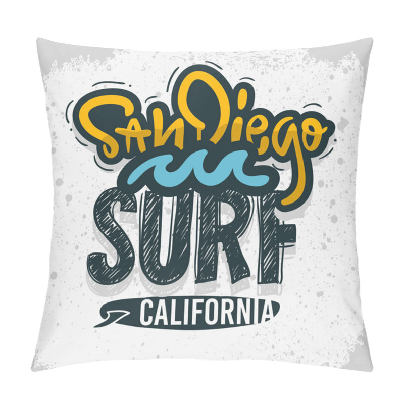 Personality  San Diego California Surfing Surf  Design  Hand Drawn Lettering Type Logo Sign Label For Promotion Ads T Shirt Or Sticker Poster Vector Image Pillow Covers