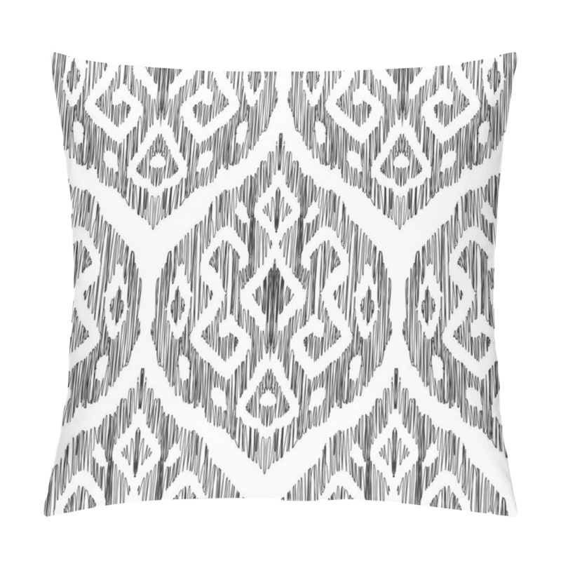 Personality  Ikat Seamless Pattern In Damask, Oriental, Indian, Marrocan Style. Vector Background. Black And White Texture Graphic. Ethnic Design For Fashion Textile Prints, Wallpapers, Cards Or Wrapping Papers. Pillow Covers