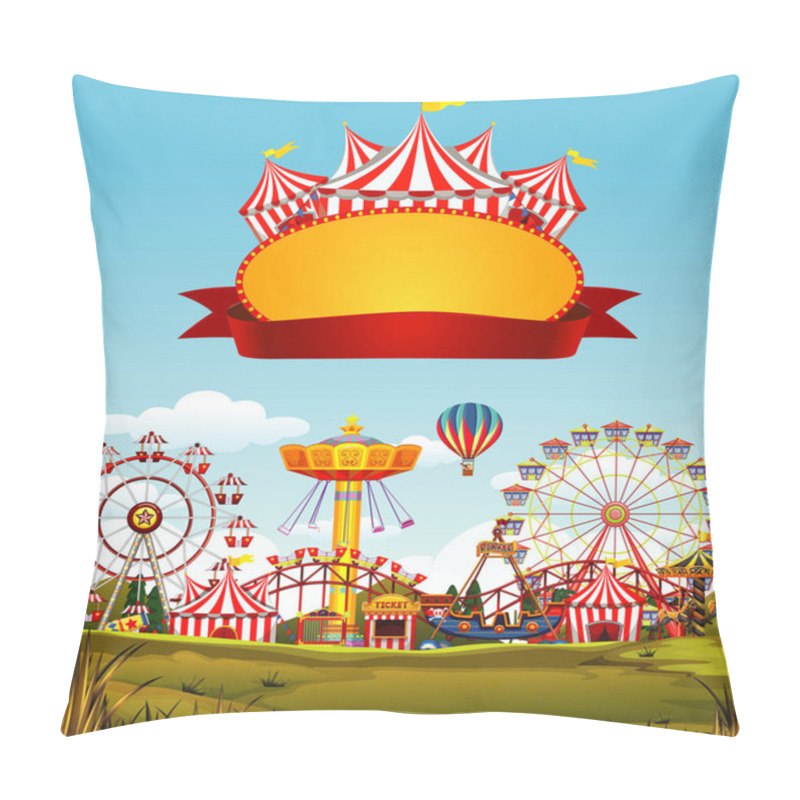 Personality  Themepark Scene With Many Rides In The Park Pillow Covers