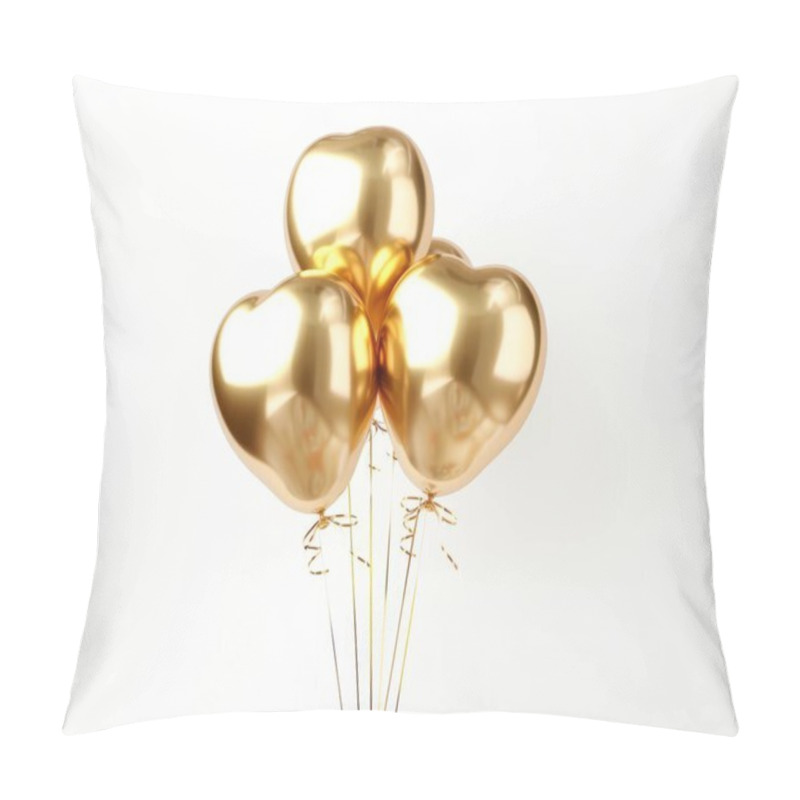 Personality  Three Shiny Golden Heart-shaped Balloons Tied Together With Curly Ribbons. Pillow Covers