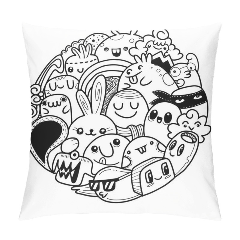 Personality  Vector Illustration Of Doodle Cute Monster Background , Cute Mon Pillow Covers