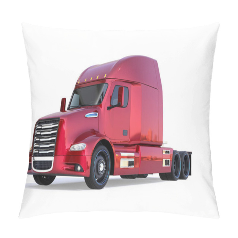 Personality  Metallic Red Fuel Cell Powered American Truck Cabin Isolated On White Background. 3D Rendering Image. Pillow Covers