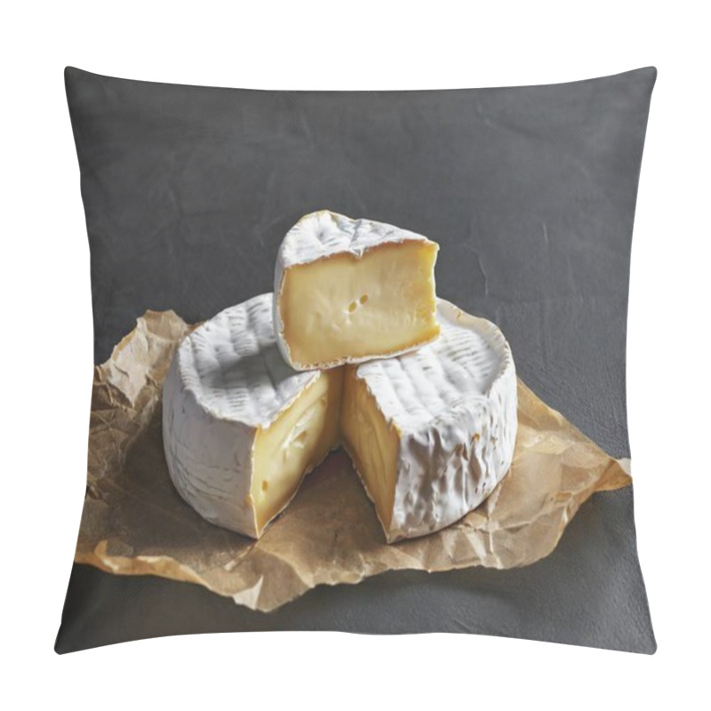 Personality  Camembert Cheese On Dark Background. This Image Was Generated With AI And Used A Reference Image. Pillow Covers