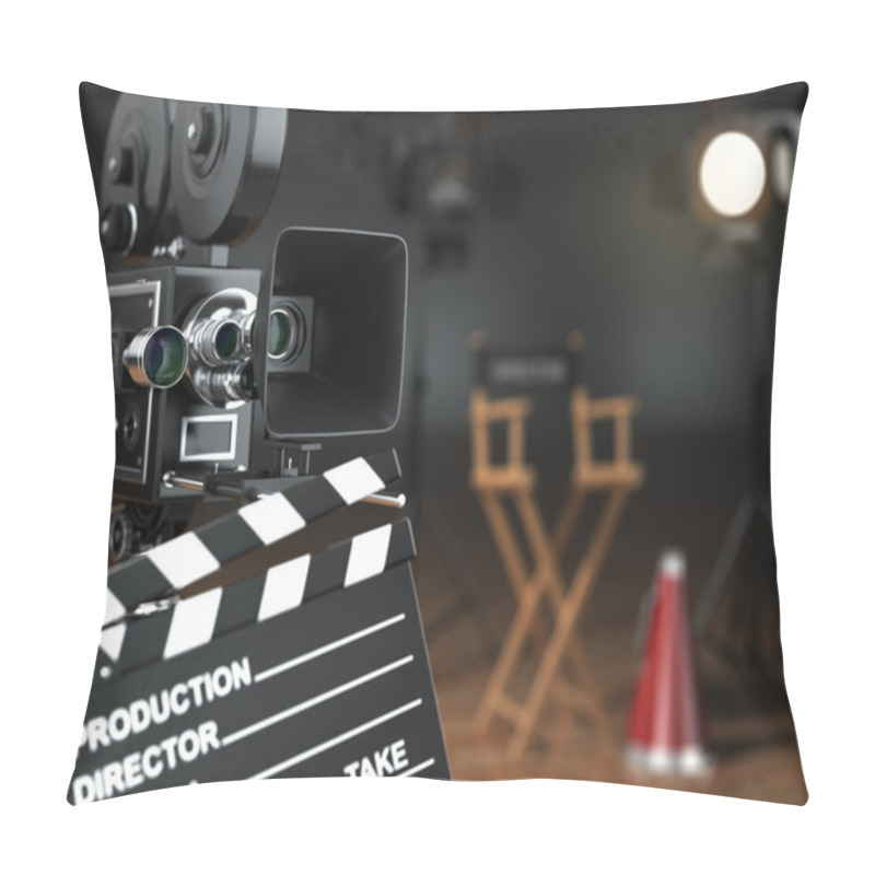 Personality  Video, Movie, Cinema Concept. Retro Camera, Flash, Clapperboard  Pillow Covers