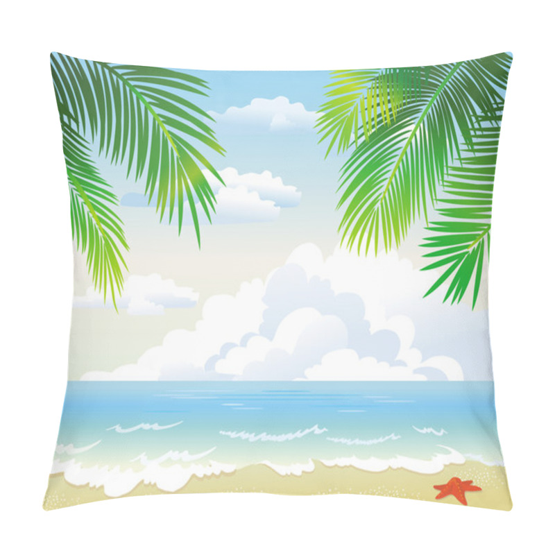 Personality  Tropical Beach With Palm Leaf Pillow Covers