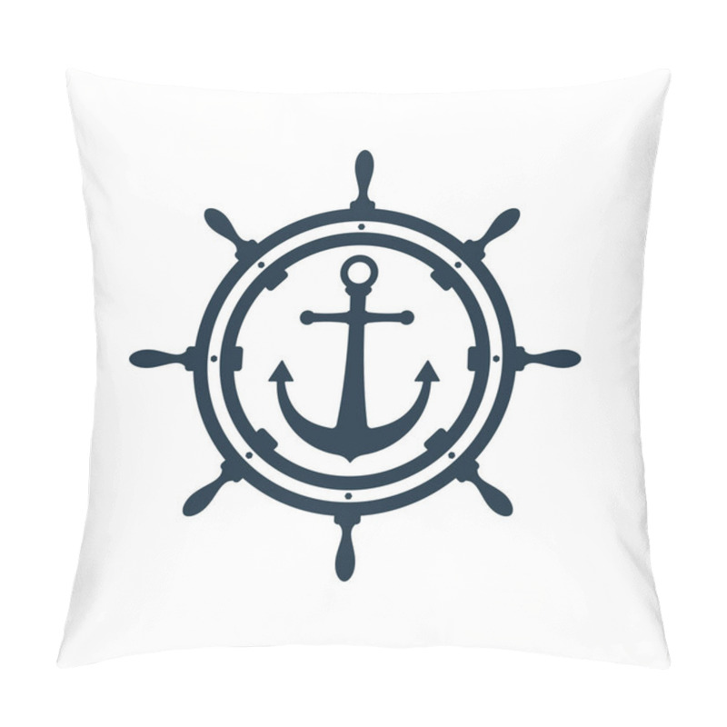 Personality  Ship Wheel And Anchor On White Background. Nautical Icon Design. Pillow Covers