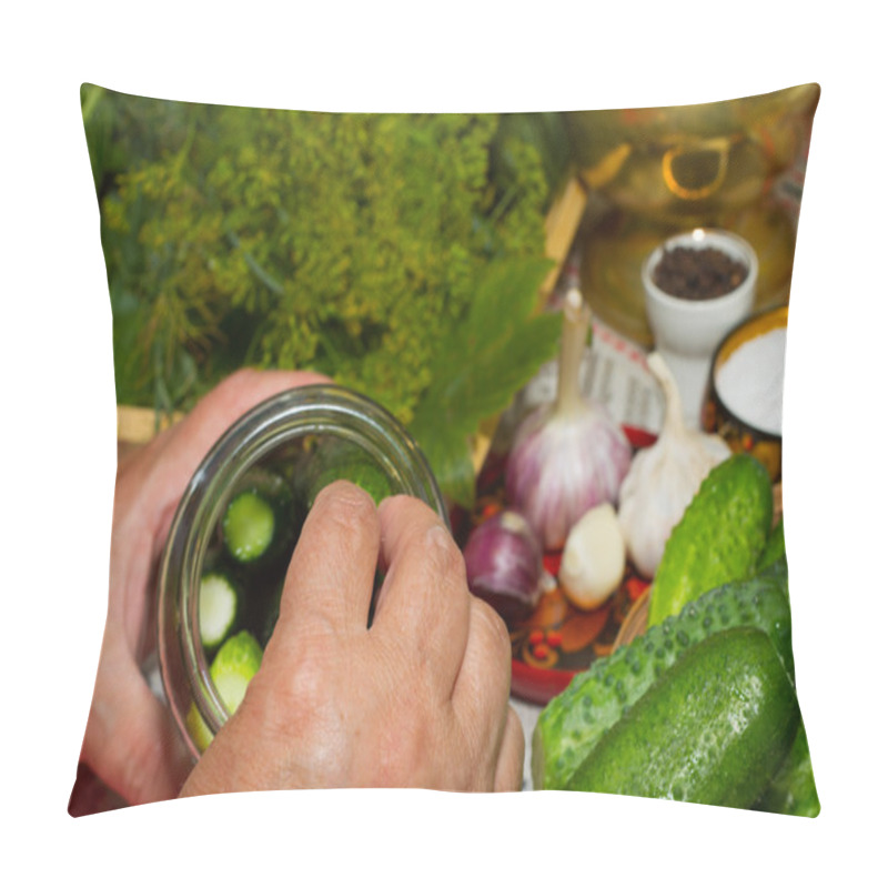 Personality  Pickling Cucumbers, Pickling - Hands Close-up, Cucumber, Herbs,  Pillow Covers