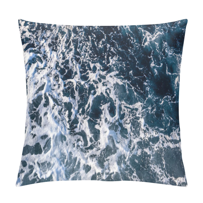 Personality  Top Down Aerial View Of Sea Water Surface. White Foam Waves Texture As Natural Background. Pillow Covers