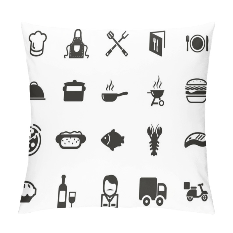 Personality  Catering Business Icons Black & White Set Big Pillow Covers