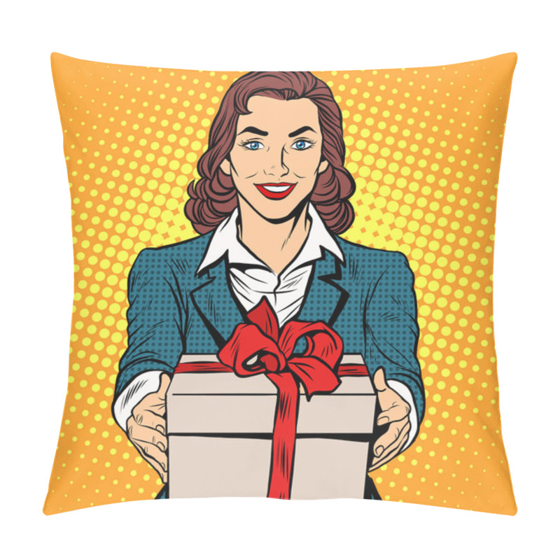 Personality  Business Woman With Gift Box Pillow Covers