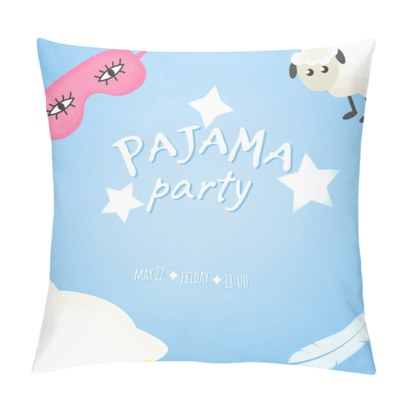 Personality  Vector Illustration With Sleeping Mask, Sheep, Feather, Pillow And Inscription Pajama Party In Soft Colors.  Pillow Covers