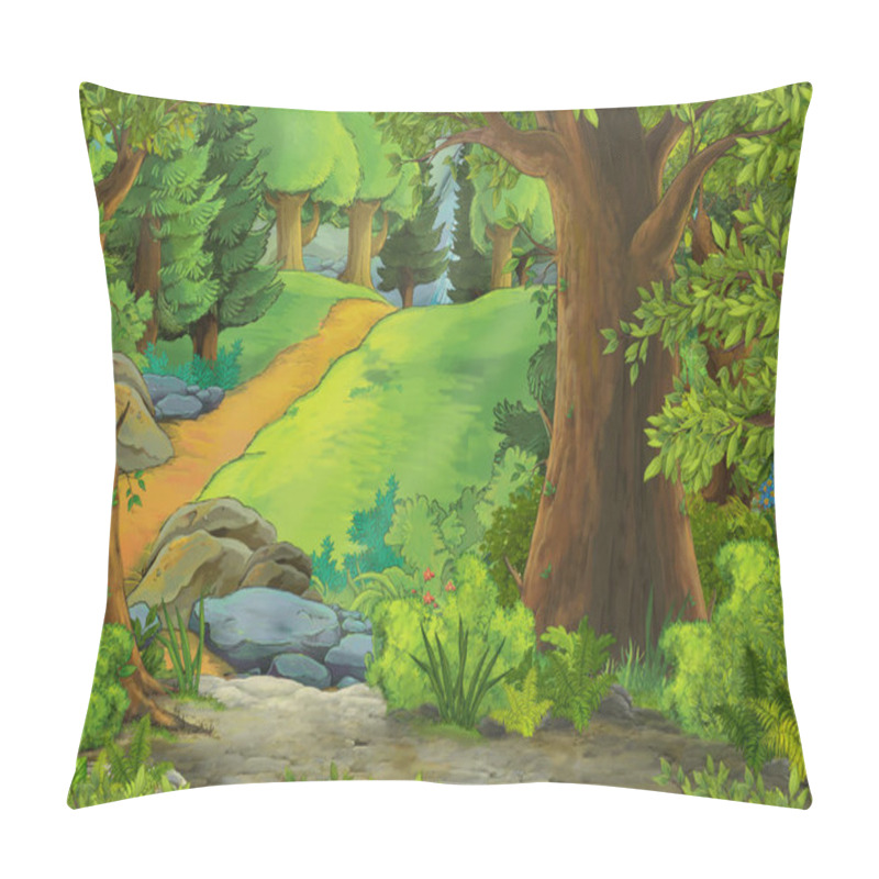 Personality  Cartoon Scene With Mountains And Valley With Farm House Hidden In The Forest Illustration For Children Pillow Covers