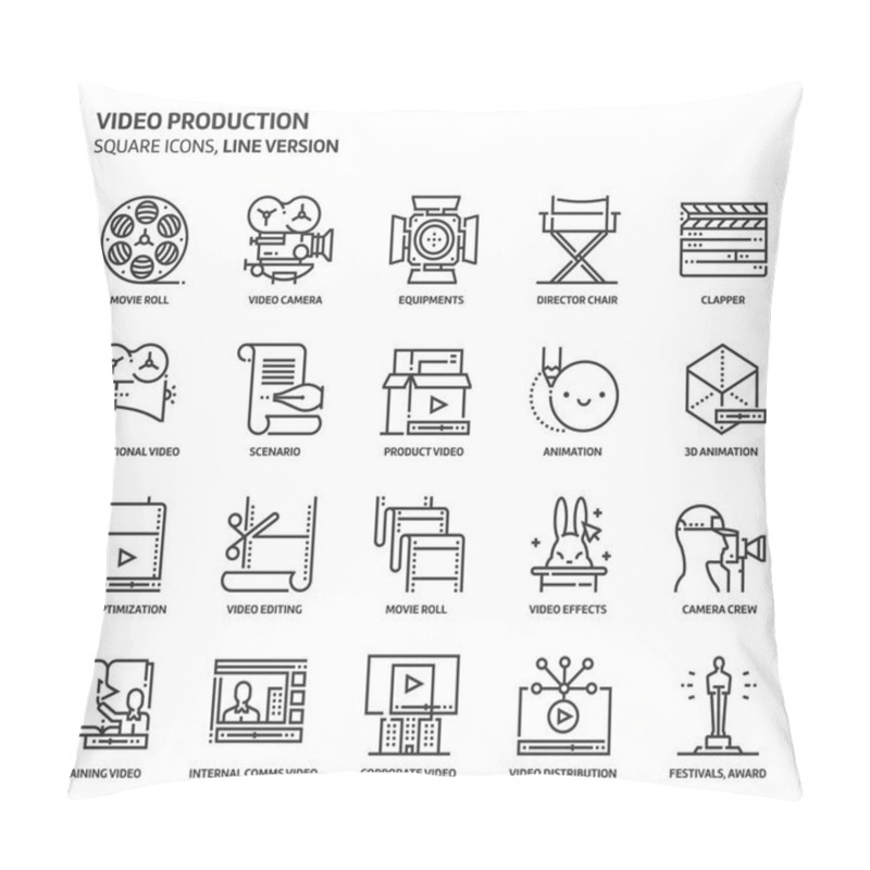 Personality  Video Production, Square Icon Set Pillow Covers