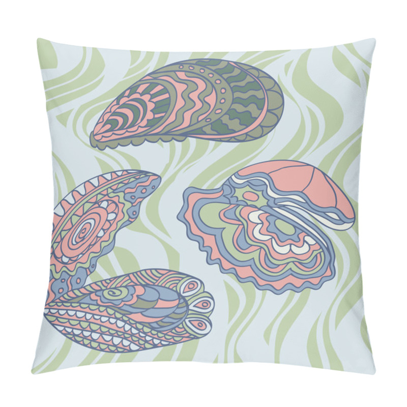 Personality  Sketchy Mollusks Mussels And Oysters In Cartoon Style On The Bac Pillow Covers