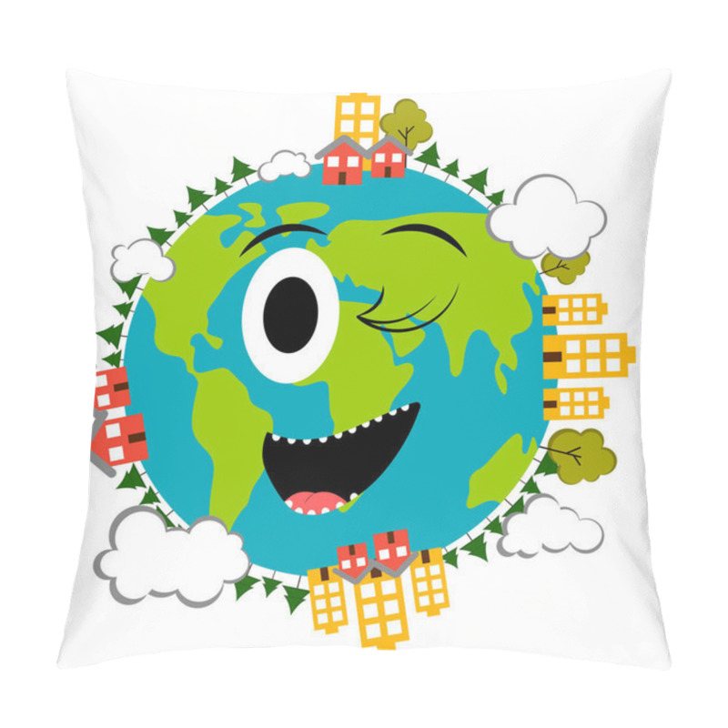 Personality  Happy Earth Emote. Earth Day Pillow Covers