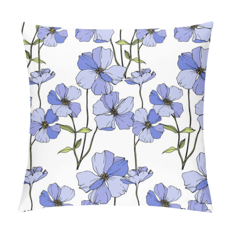 Personality  Vector Blue Flax. Wildflowers Isolated On White. Engraved Ink Art. Seamless Background Pattern. Wallpaper Print Texture. Pillow Covers