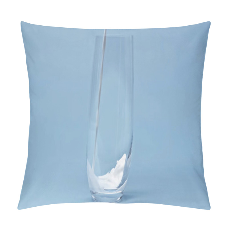 Personality  Fresh Milk Pouring Into Glass On Blue Background Pillow Covers