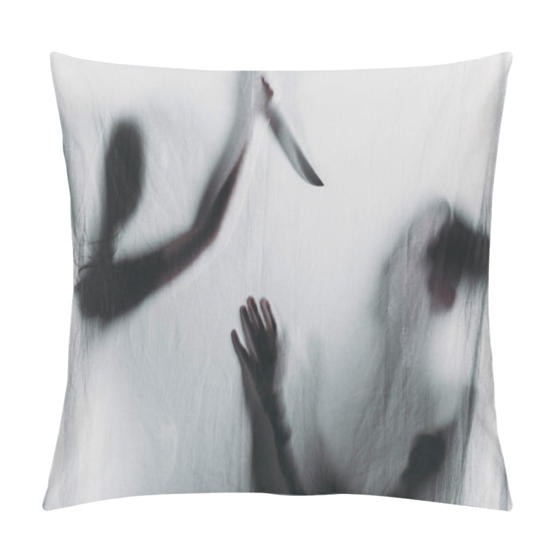 Personality  Silhouette Of Someone Holding Knife And Murdering Victim, Crime Concept Pillow Covers