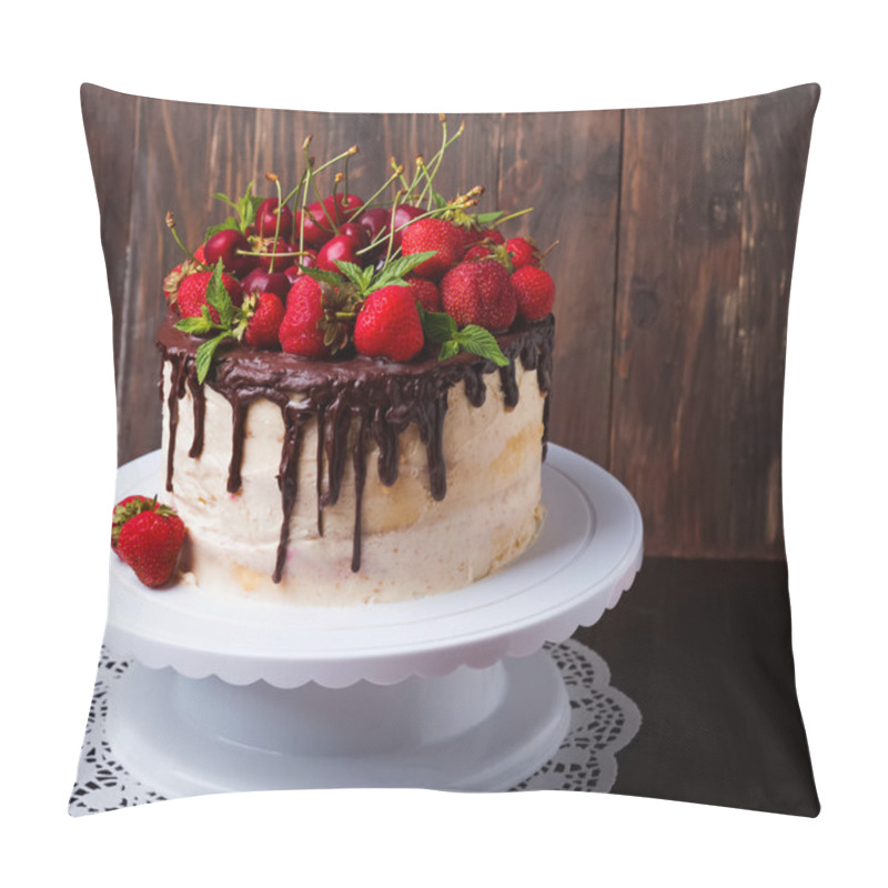 Personality  Delicious Cake With Strawberry And Cherry  Pillow Covers