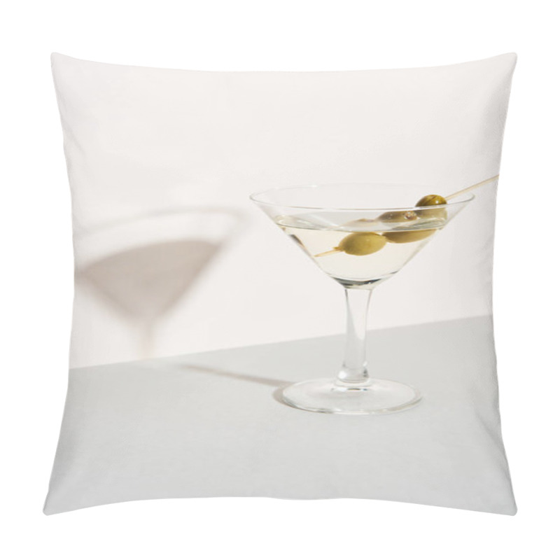 Personality  Olives In Glass Of Martini And Shadow On White Background Pillow Covers