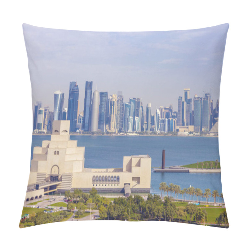 Personality  Panorama Of Doha Pillow Covers