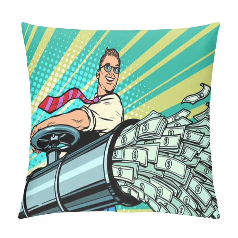 Personality  Businessman Opens Pipe, Money Finance Dollars Flow Pillow Covers