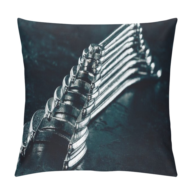 Personality  Close Up View Of Metal Wrenches On Dark Surface Pillow Covers