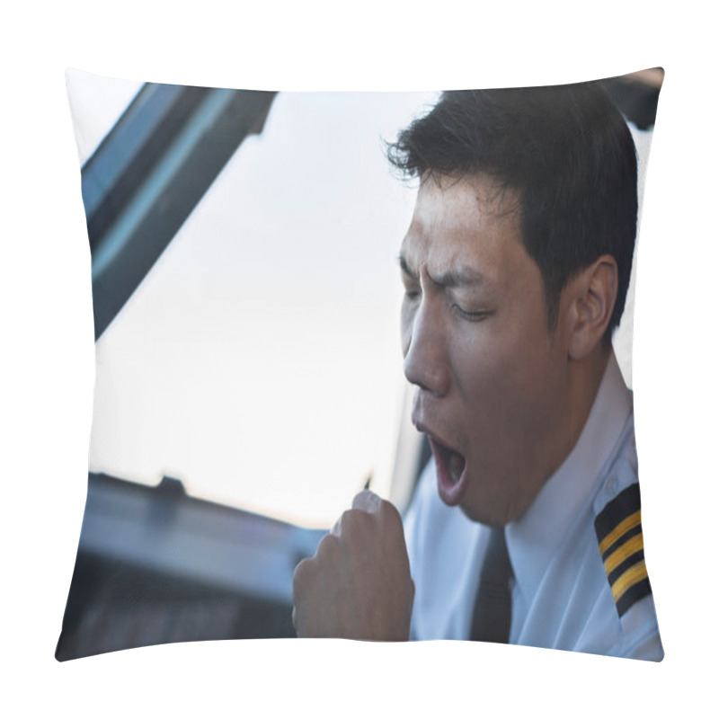 Personality  Exhausted Male Pilot In The Cockpit Airplane, Flying. Pillow Covers