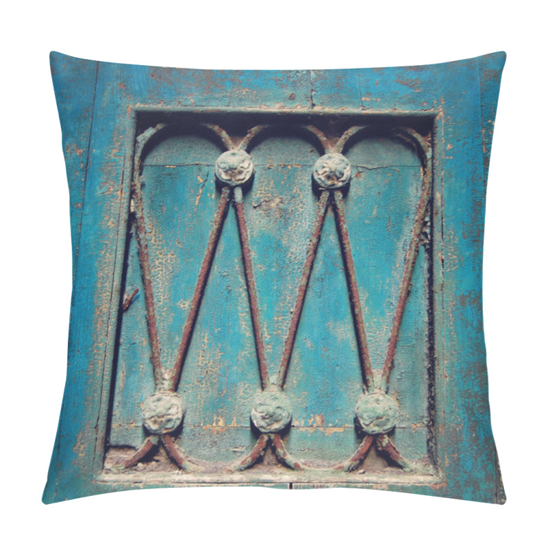 Personality  Wooden Door Painted Blue With Metal Elements.  Pillow Covers